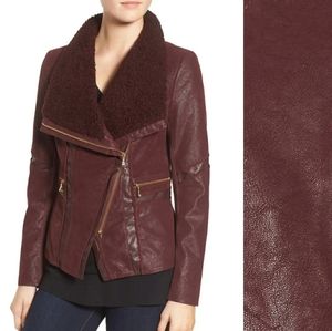 Guess Faux Leather Moto Jacket with Faux Fur Trim